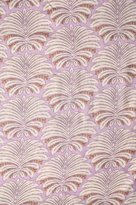 Pastel Mauve Color Leafy Pattern Printed Natural Muslin Silk Fabric