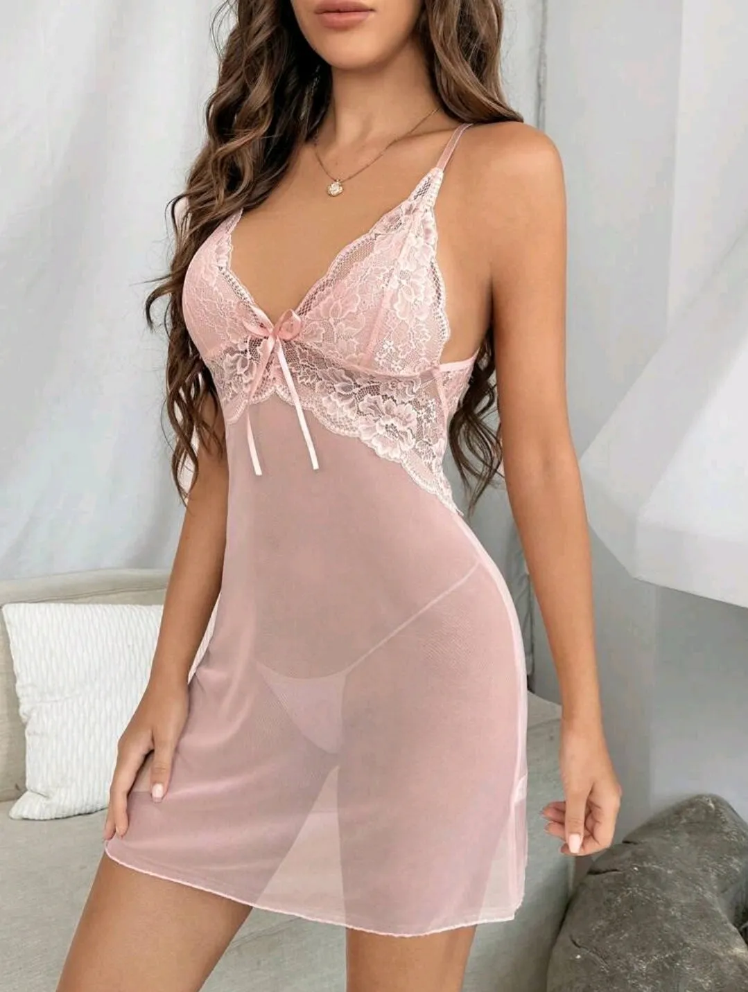 Pink Chiffon 2 Piece Night Dress Set