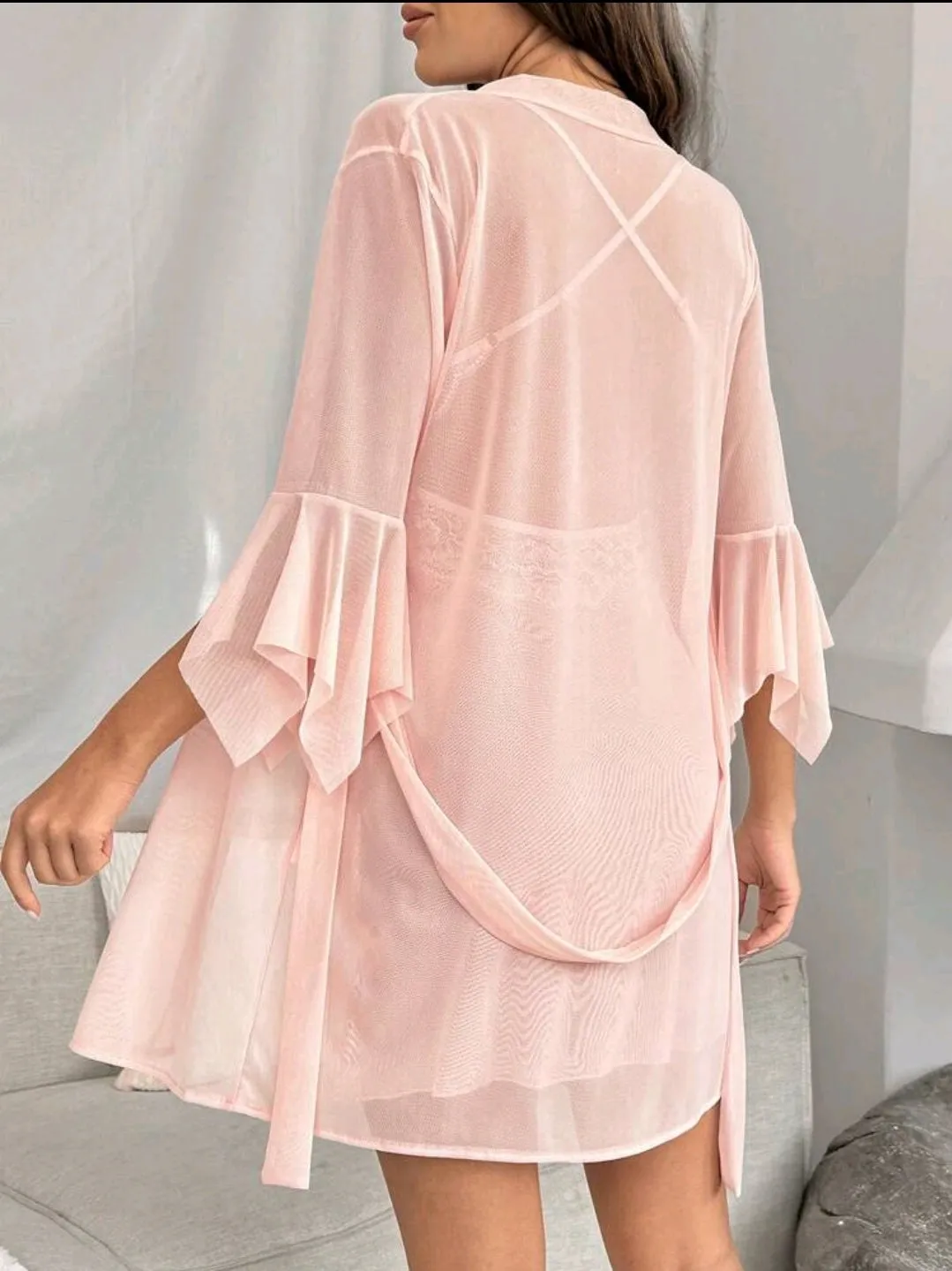 Pink Chiffon 2 Piece Night Dress Set