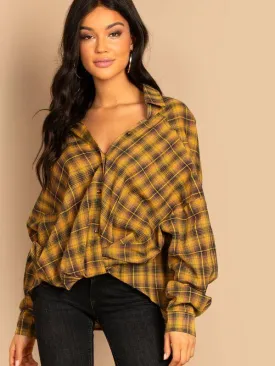 Plaid High-Low Oversized Shirt