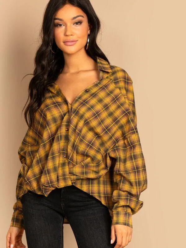 Plaid High-Low Oversized Shirt