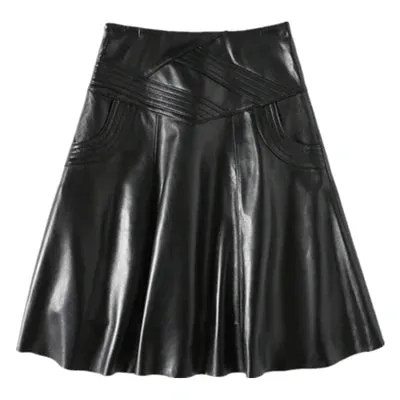 Plus Size Genuine Leather Skirt