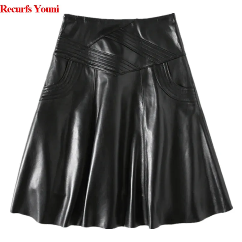 Plus Size Genuine Leather Skirt