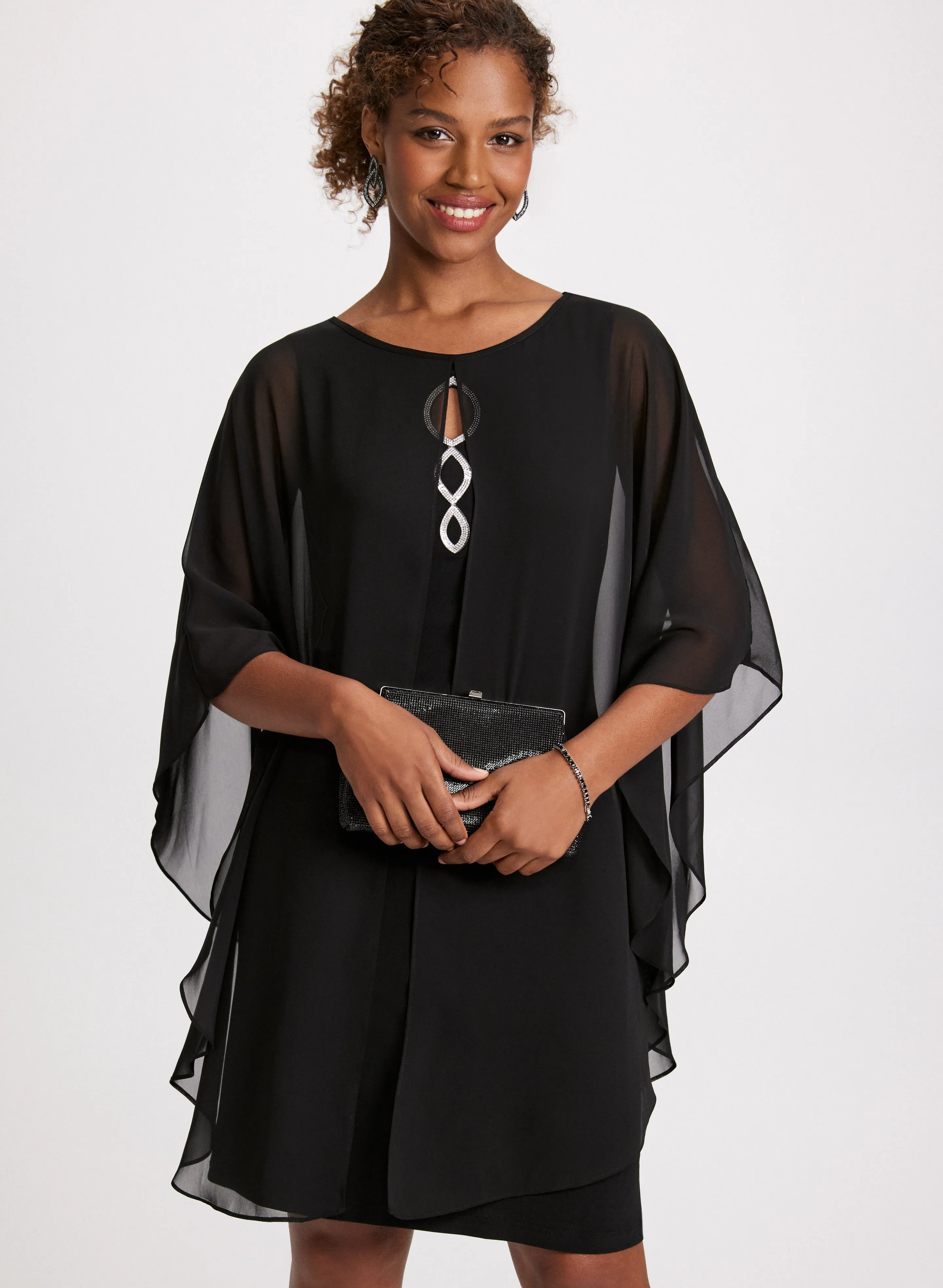 Poncho Effect Chiffon Dress