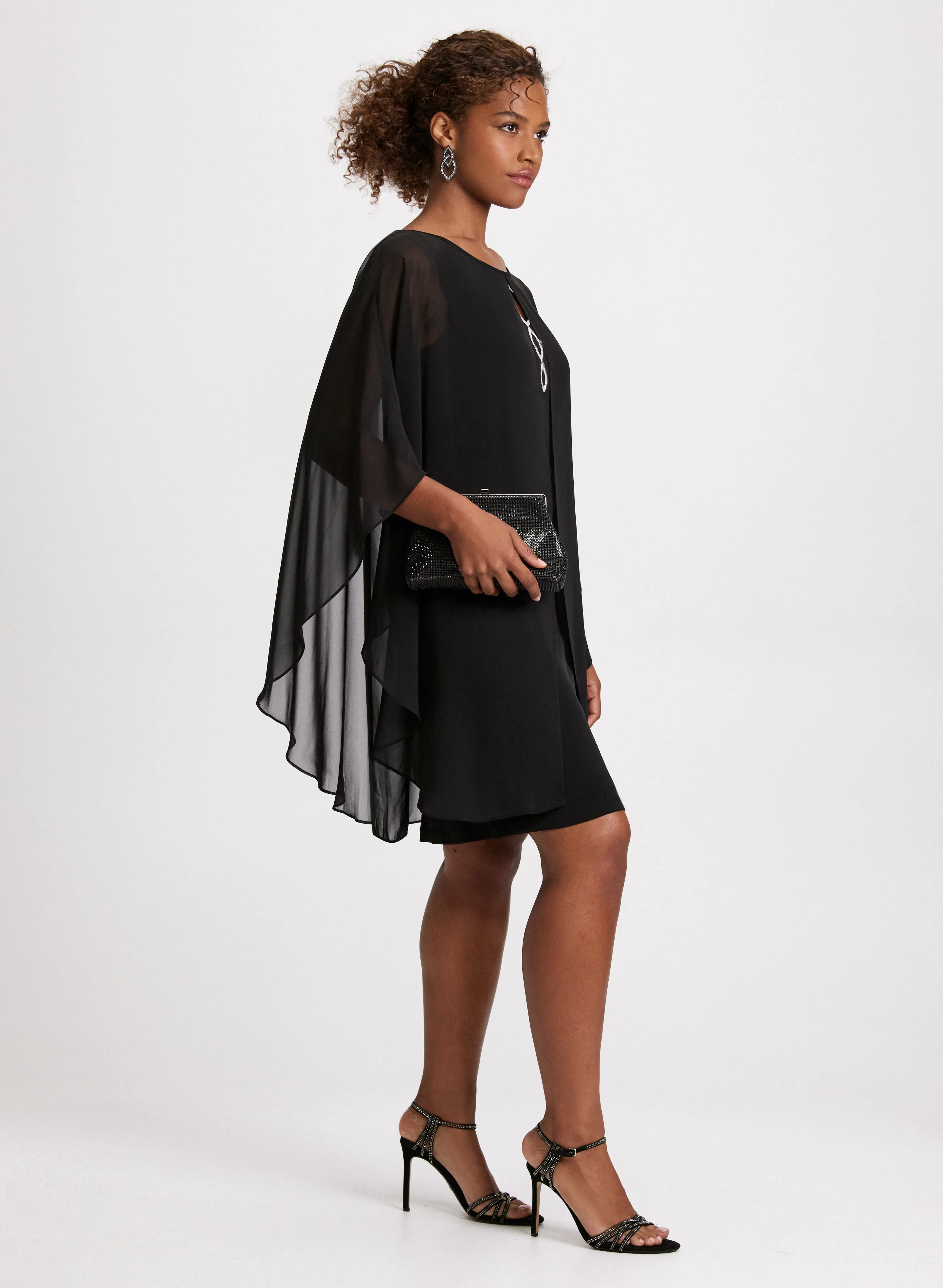 Poncho Effect Chiffon Dress