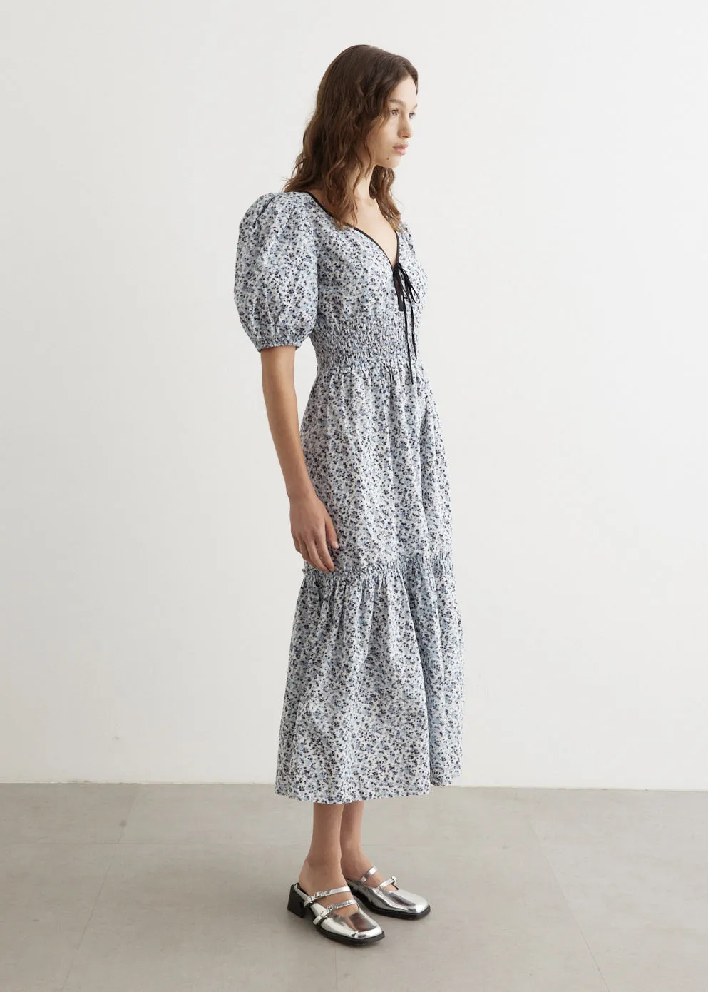 Printed Cotton Long Smock Dress