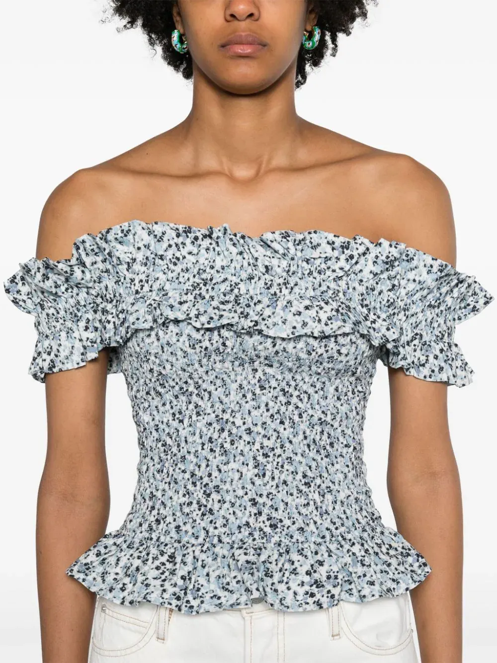 Printed Cotton Off-Shoulder Top