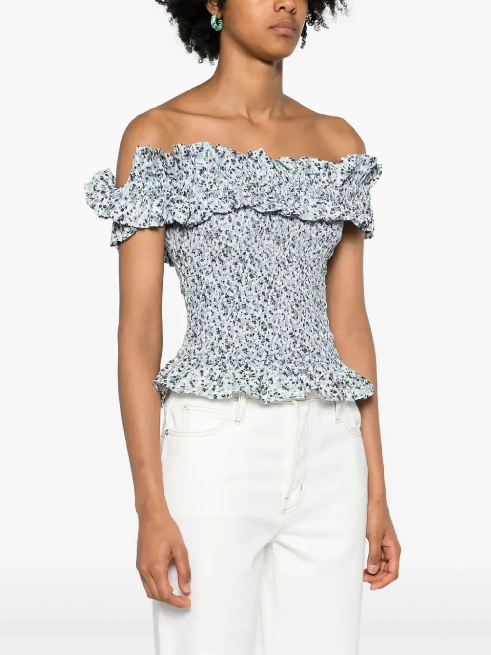 Printed Cotton Off-Shoulder Top