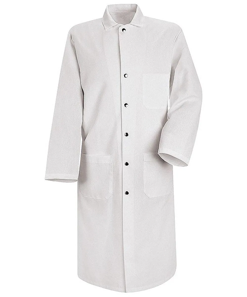 Red Kap 45 Inch Men's Three Pockets Snap Front Butcher White Lab Coat