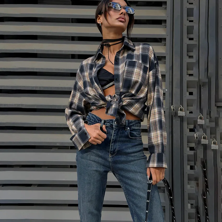 Retro plaid loose street shirt