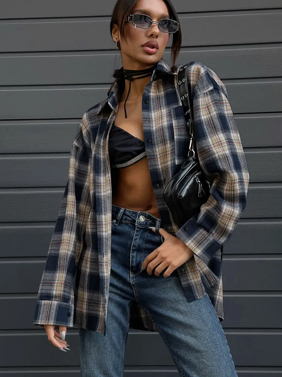 Retro plaid loose street shirt