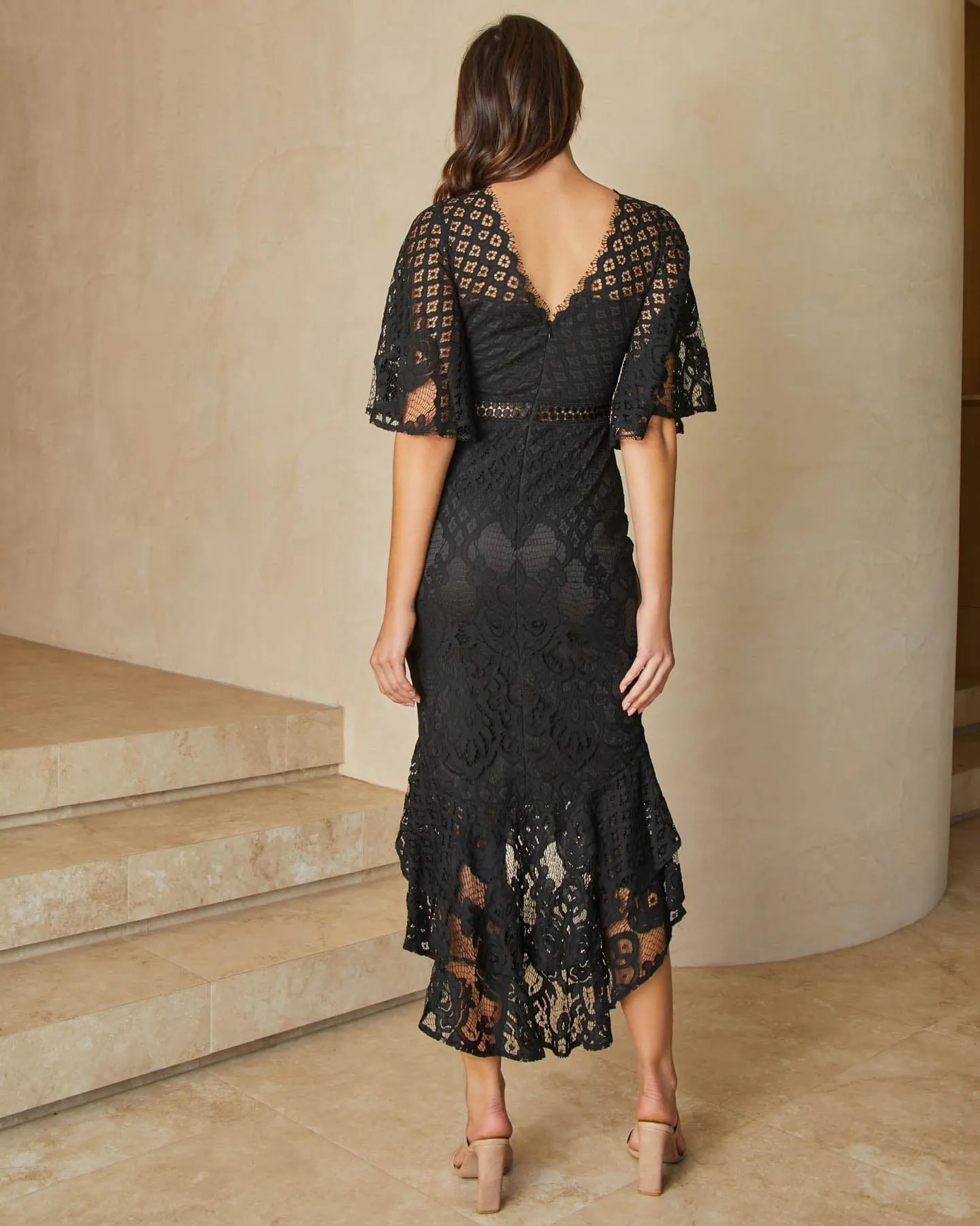 Reyna Lace Midi Dress - Black