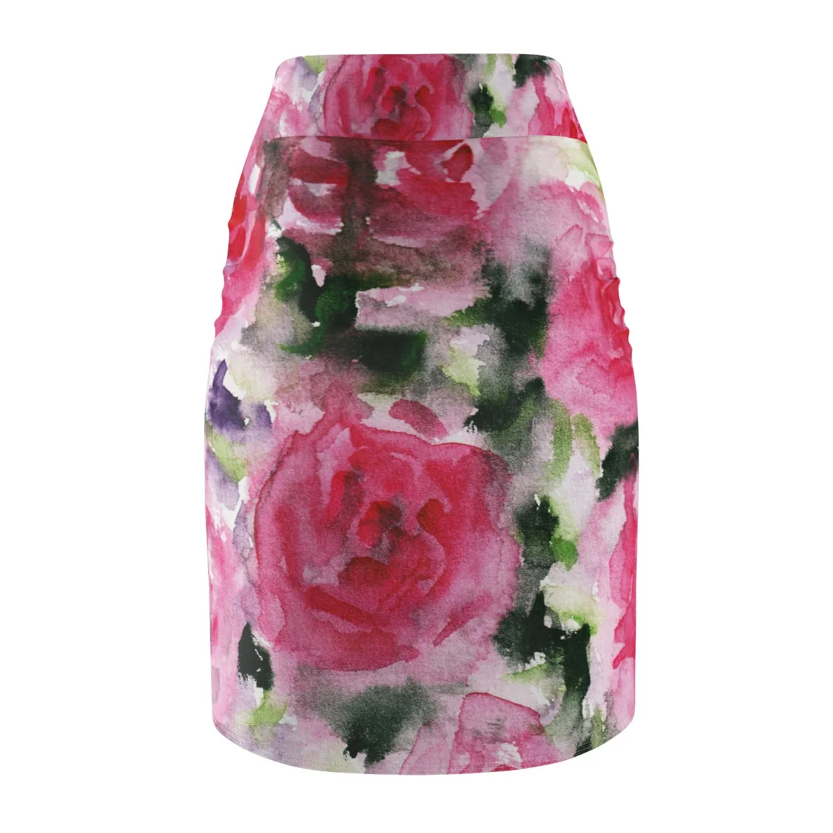 Rose Floral Pencil Skirt, Best Pink Rose Women's Designer Pencil Skirt - Made in USA (Size XS-2XL)