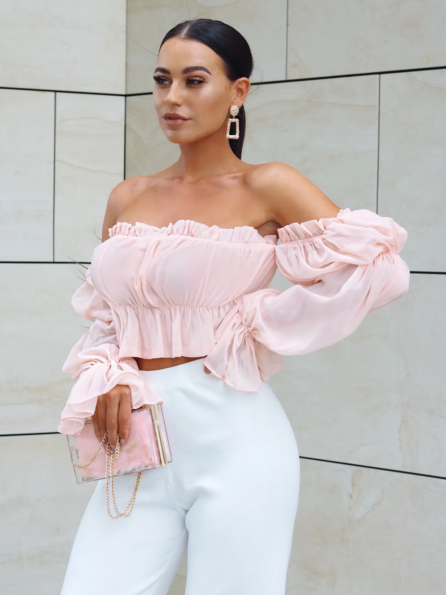 Ruched Detail Off Shoulder Crop Top