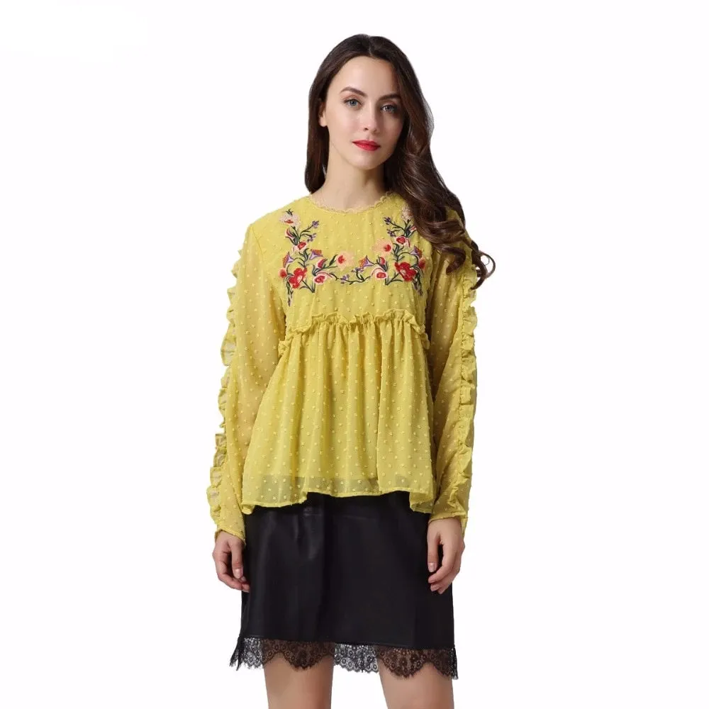 Ruffled Embroidered Floral Top