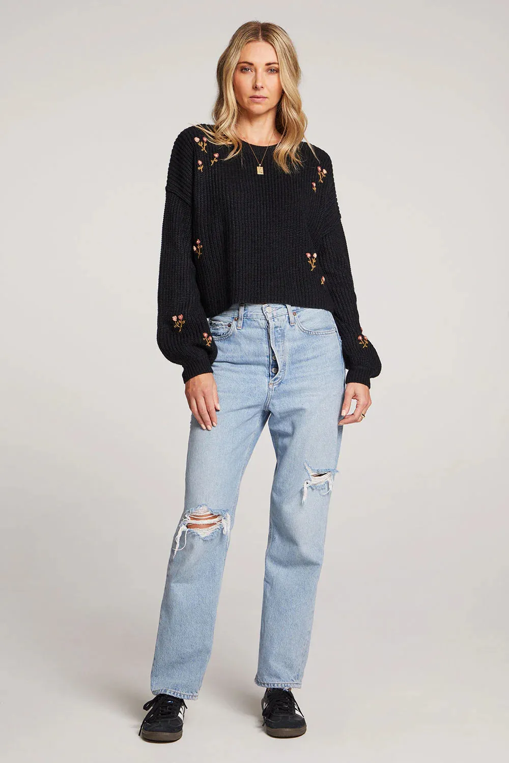 SAL Black Embroidered Charm Sweater