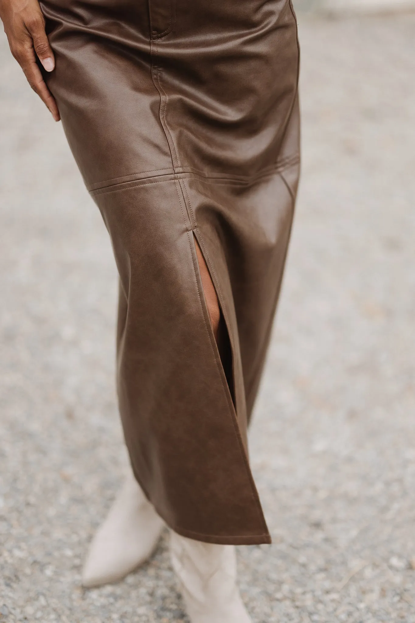 Shannon Vegan Leather Skirt in Brown - FINAL SALE