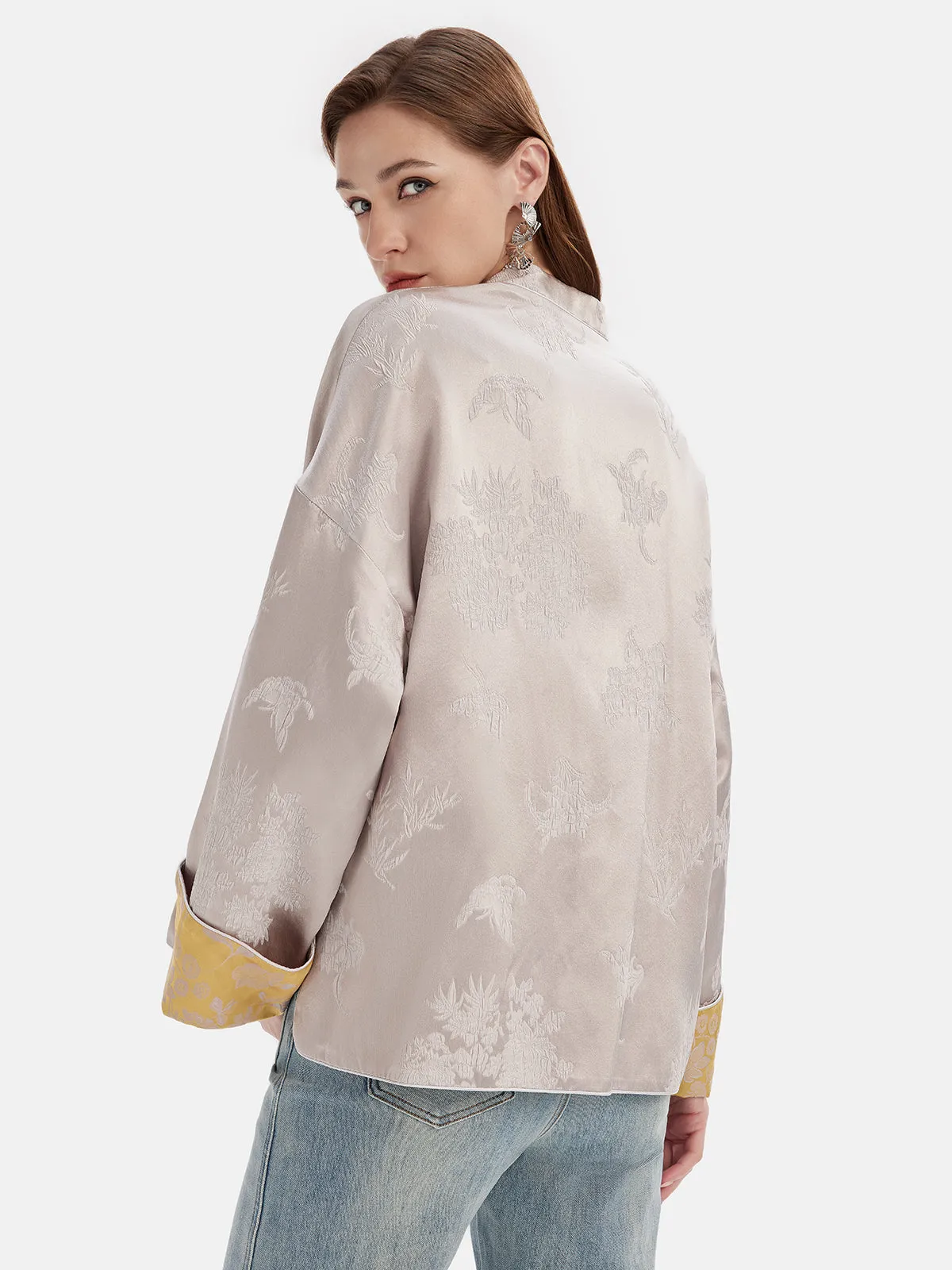 Silk Jacquard Embroidered Top