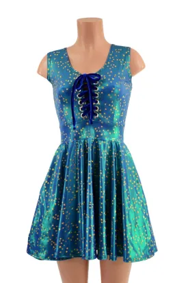 Sleeveless Stardust Skater Dress with Lace Up Bodice