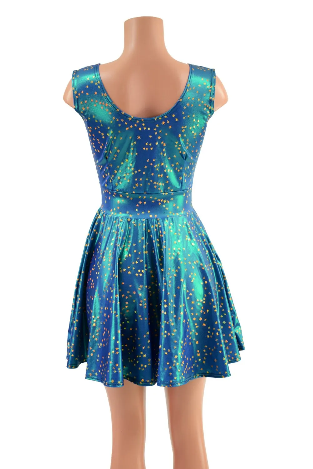 Sleeveless Stardust Skater Dress with Lace Up Bodice