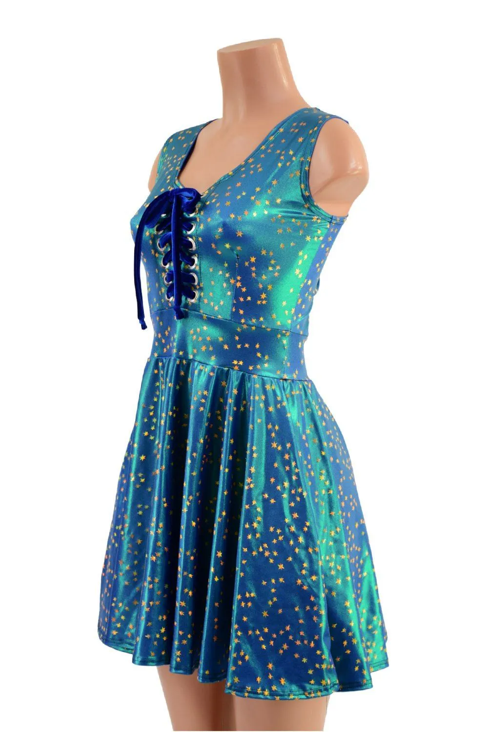 Sleeveless Stardust Skater Dress with Lace Up Bodice