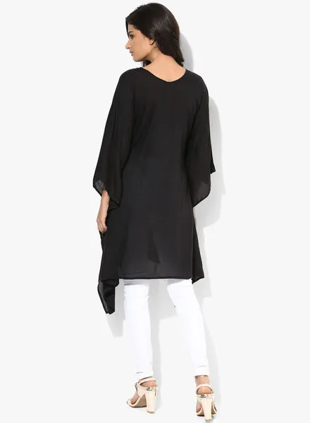 Solid Black Embroidered Kaftan Top - (Final Sale)