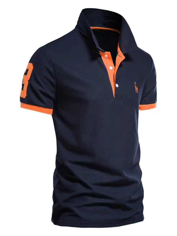 TEEK - Mens Short-Sleeved Lapel Polo Style Deer Embroidered Shirt