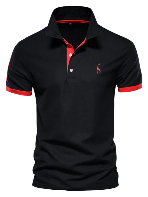 TEEK - Mens Short-Sleeved Lapel Polo Style Deer Embroidered Shirt