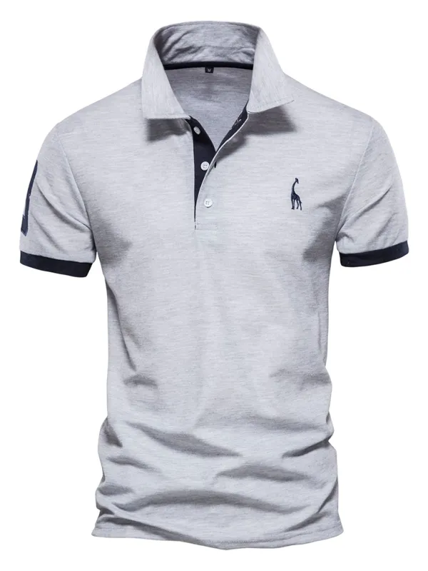 TEEK - Mens Short-Sleeved Lapel Polo Style Deer Embroidered Shirt