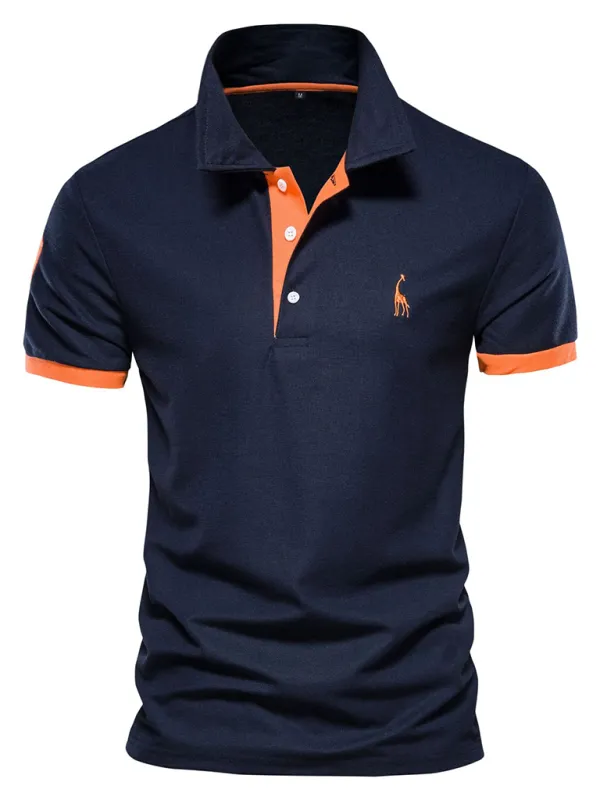 TEEK - Mens Short-Sleeved Lapel Polo Style Deer Embroidered Shirt