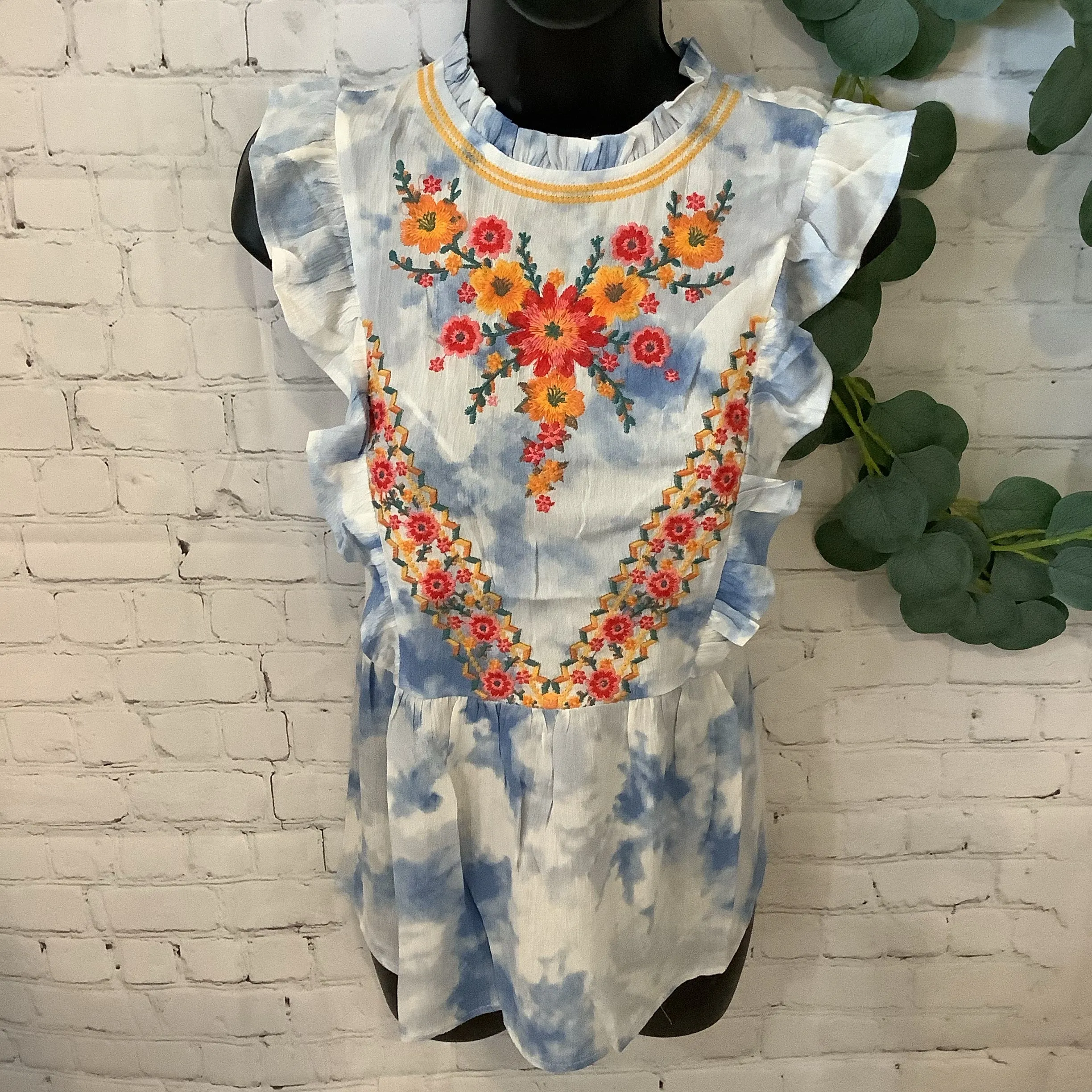 Tie-dye Embroidered Baby Doll Shirt | Savanna Jane