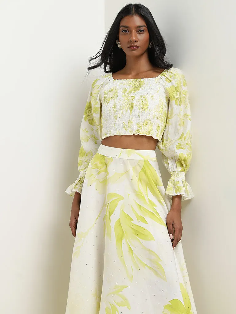 Vark Lime Floral Smocked Top and Skirt Set