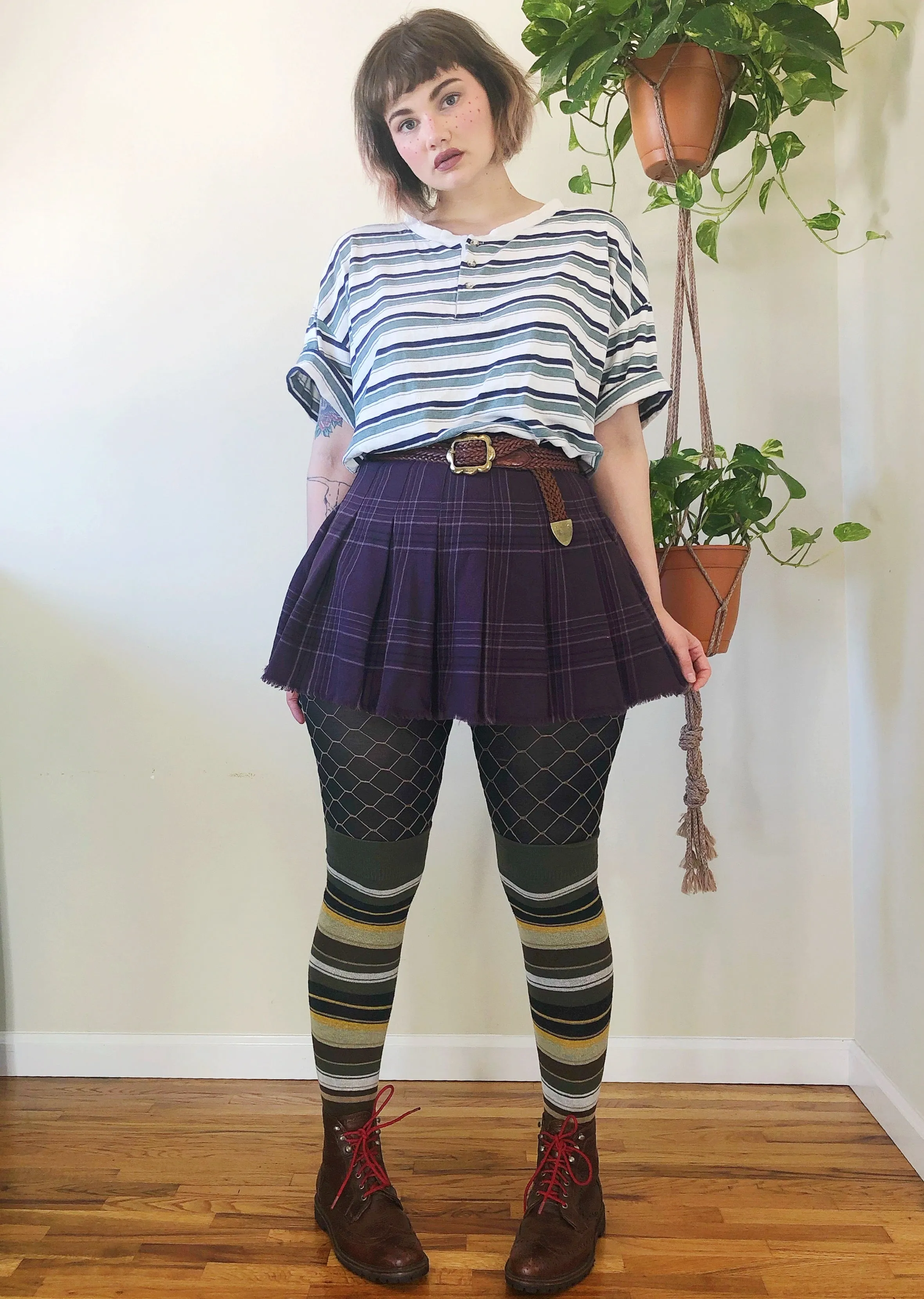 Vintage Raw Hem Purple Plaid Mini - L