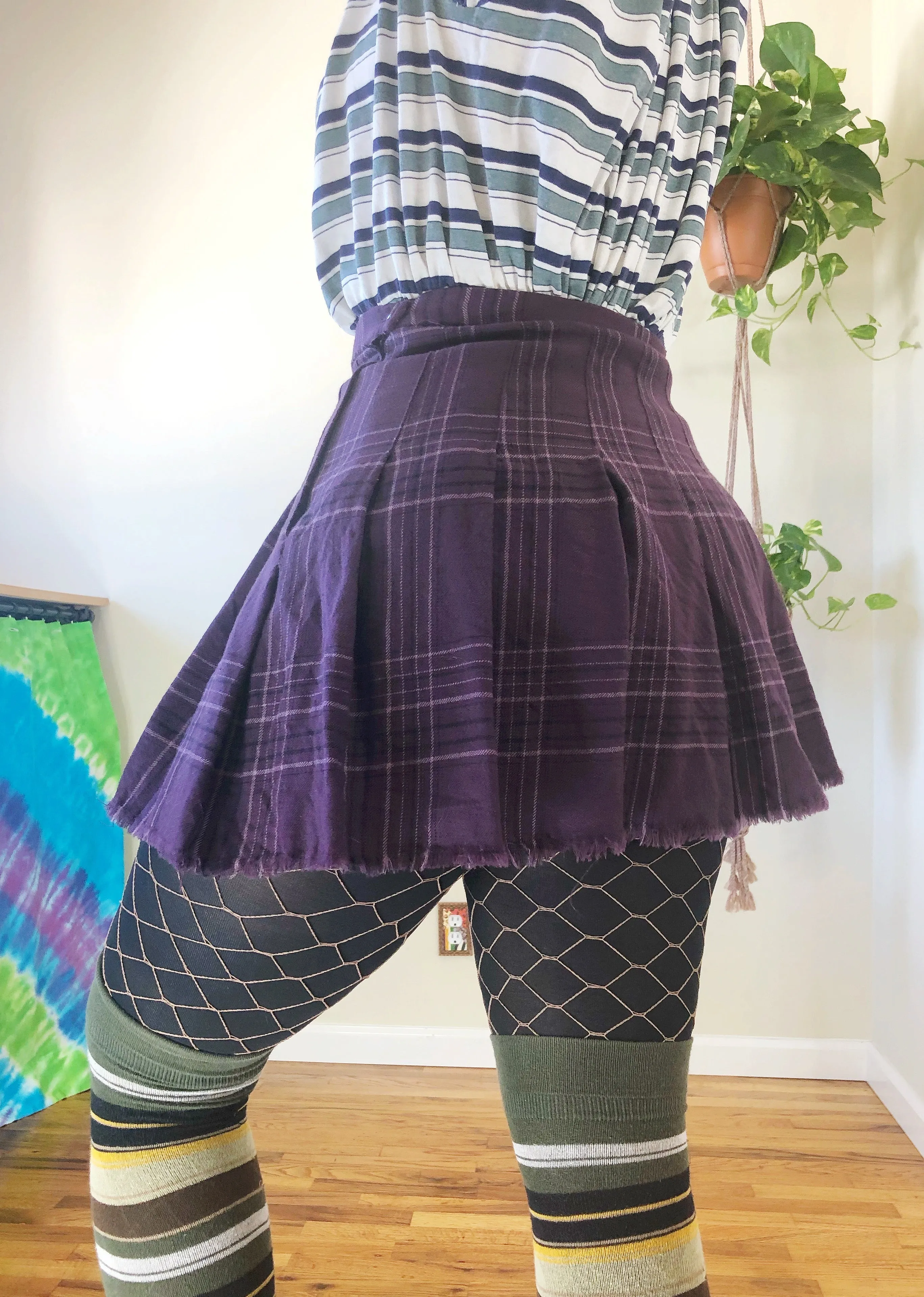 Vintage Raw Hem Purple Plaid Mini - L