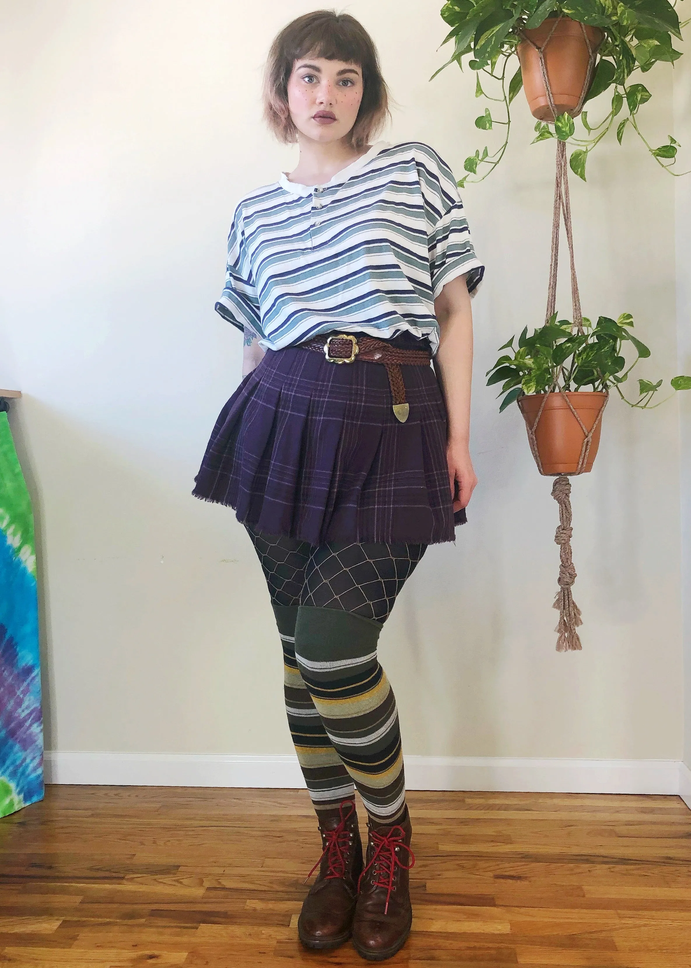 Vintage Raw Hem Purple Plaid Mini - L