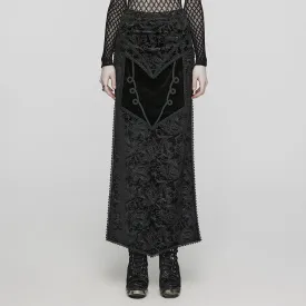 Women's Gothic Jacquard Side Slit Lace-Up Long Skirt