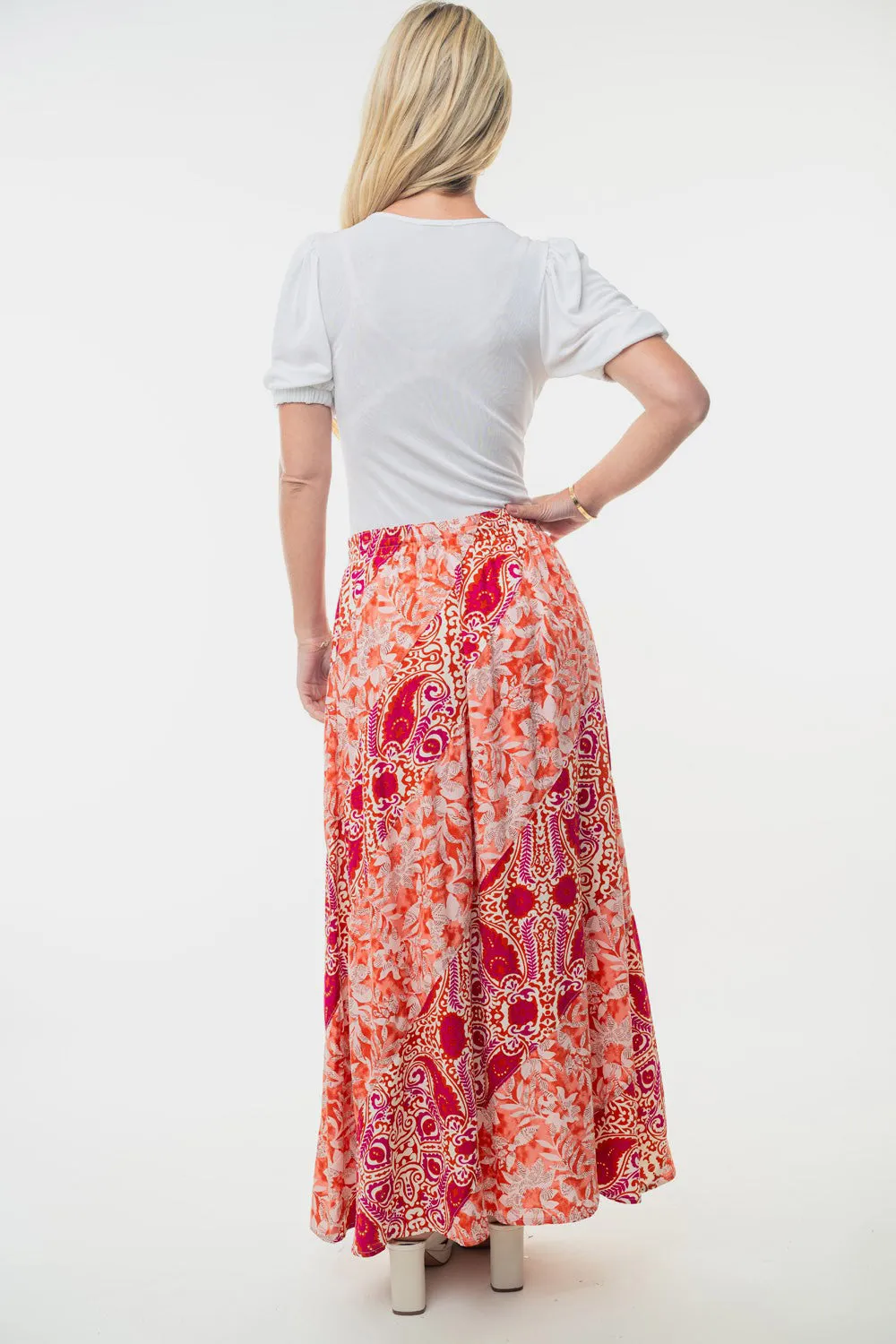 Women's White Birch Full Size High Waisted Floral Woven Skirt