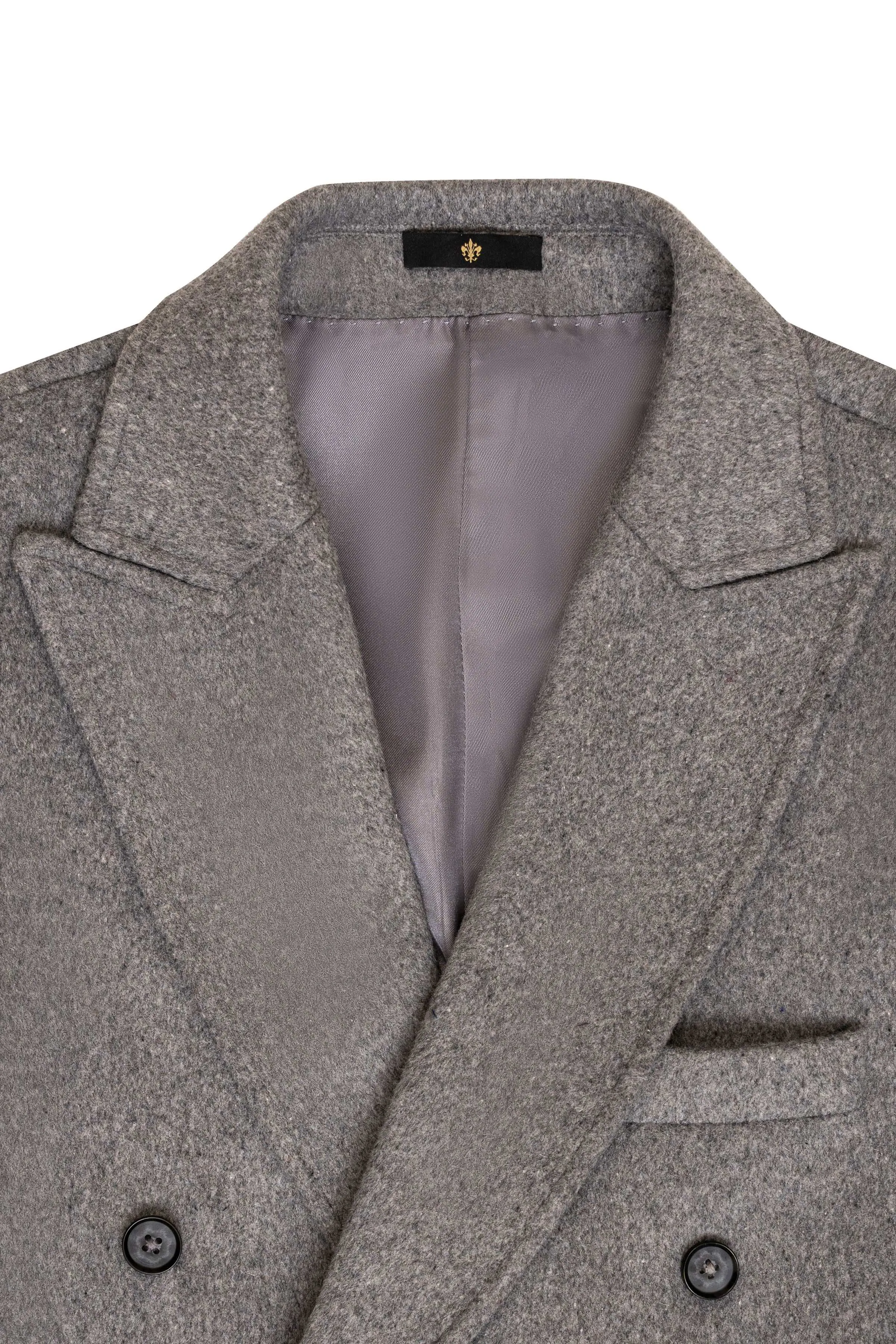 WOOLEN LONG COAT DOUBLE BREASTED LIGHT DARK GREY