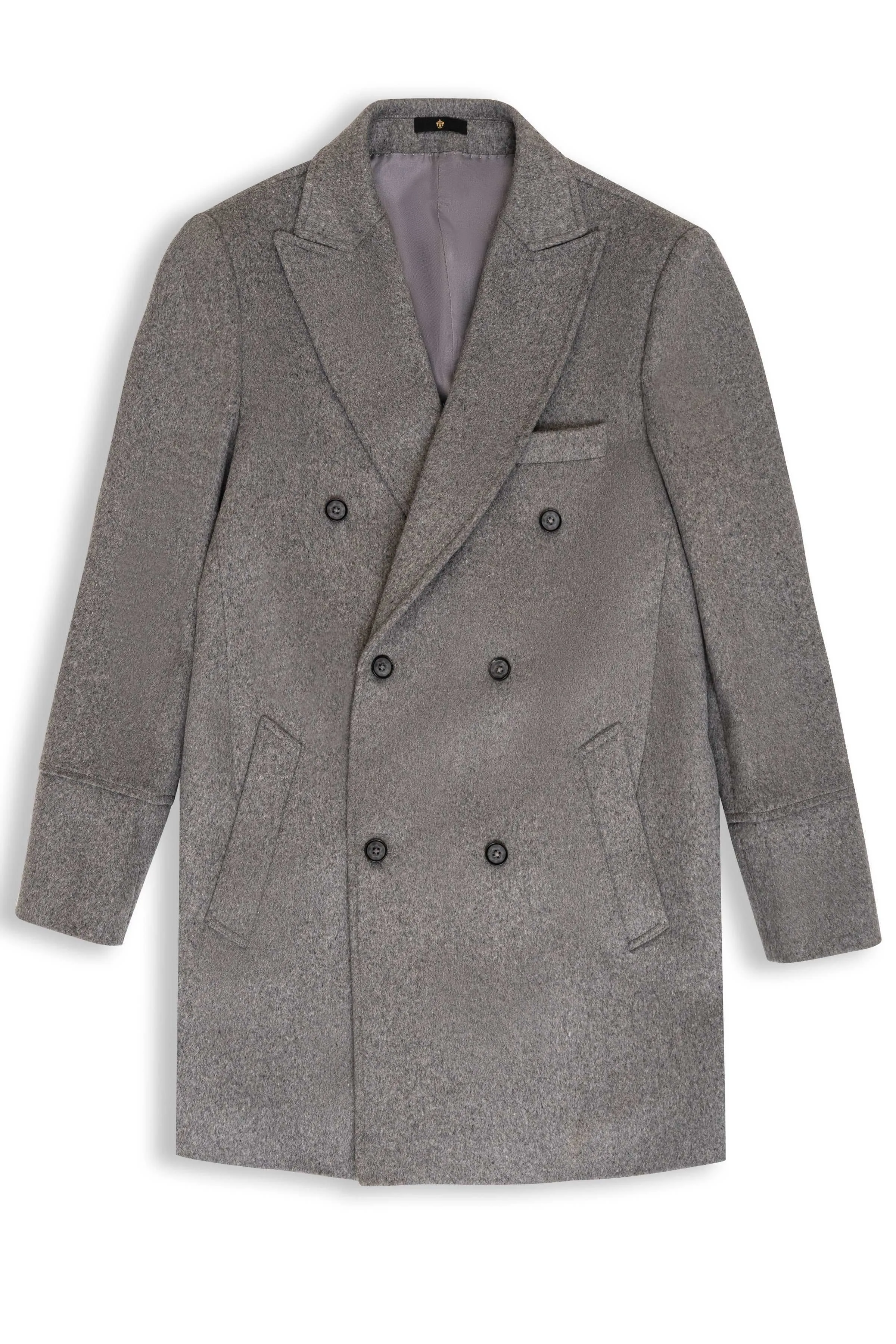 WOOLEN LONG COAT DOUBLE BREASTED LIGHT DARK GREY